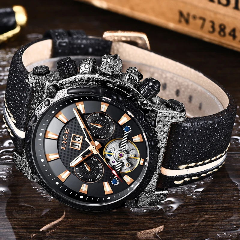 

LIGE 2019 New Men Watches Top Brand Luxury Automatic Mechanical Watch Male Leather Waterproof Sport Wristwatch Relogio Masculino