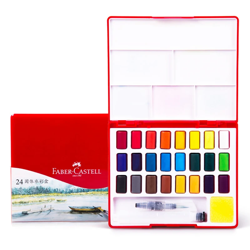 FABER CASTELL Solid Color 24/36/48 Color Transparent Beginner Portable Watercolor Hand-painted Set