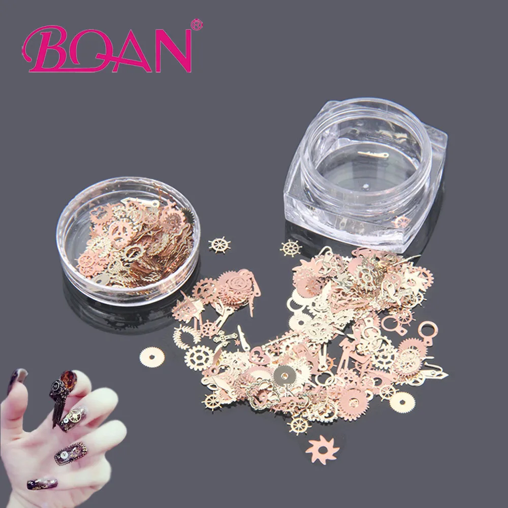 BQAN 1 коробка ультра-тонкие Шпильки для ногтей 3D дизайн ногтей Украшение Металл золото бронза Колесо Времени стимпанк Стиль Маникюр DIY аксессуары