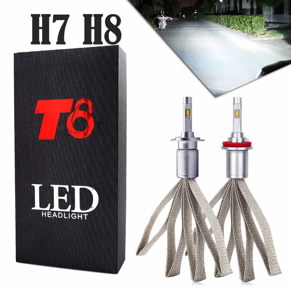 

2Pcs Car-Styling H7 H8 LED T8 Auto Car Headlight 72W 8000LM High Low Beam Bulb All In One Automobile Lamp 6500K 12V