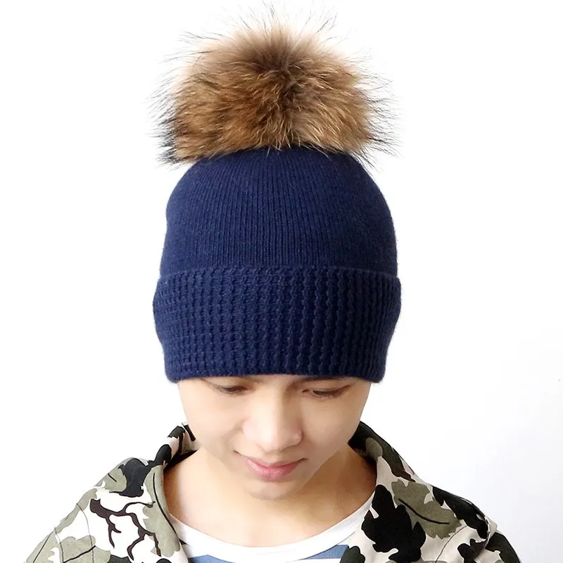 GZHilovingL/осенне-зимняя Мягкая вязаная шапка с помпонами из натурального меха для детей от 5 до 15 лет, теплые шерстяные кепки для девочек и мальчиков