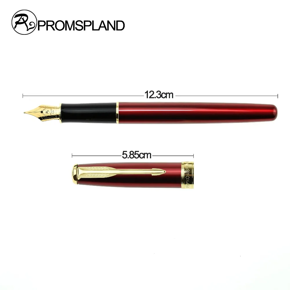 

PROMSPLAND 1pc/lot Red Pens+2pc Ink Sac Luxury Fountain Pen Gold Clip Metal Brand Pen Canetas S03 Ink Pens For Writing 13.3cm