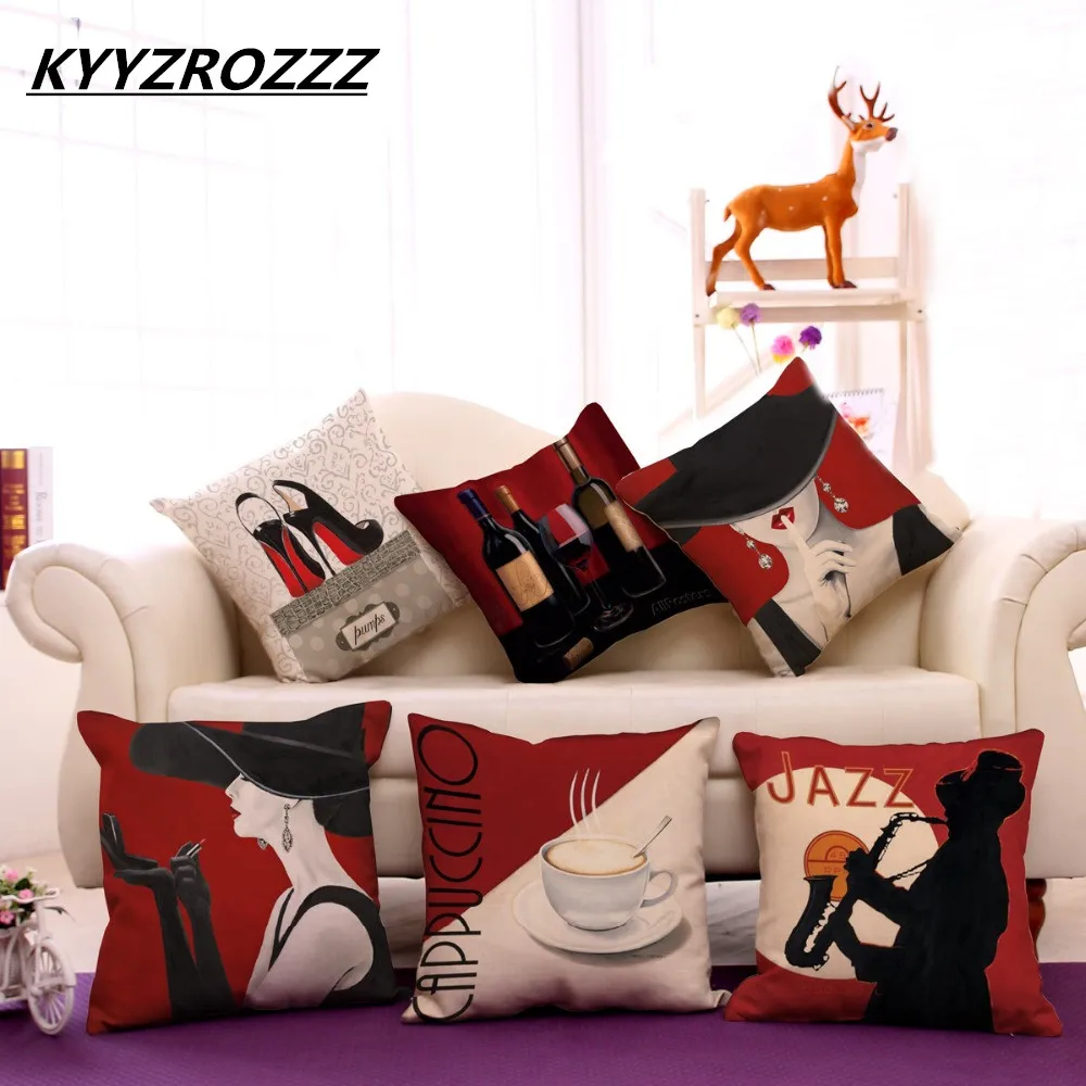 

Romantic Red Wine Elegant Woman One Side Printing Home Decor Sofa Car Seat Decorative Cushion Cover Pillow Case Capa Almofada