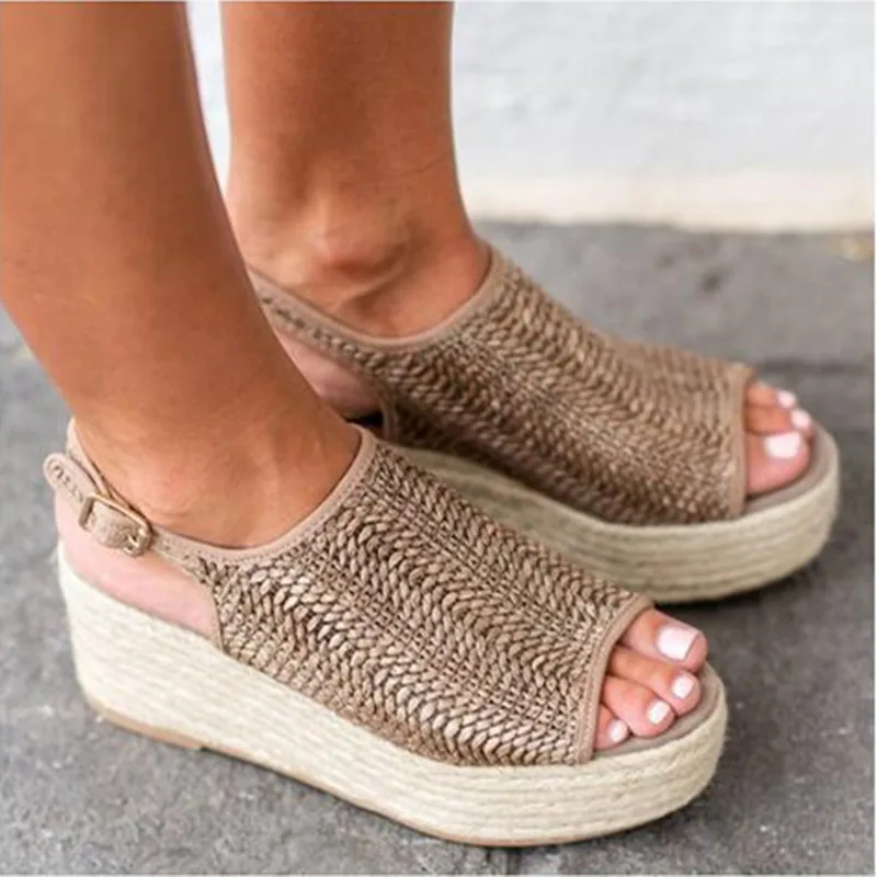 Sandalias Mujer; коллекция года; Летняя обувь; женские босоножки на платформе из пеньки; женская пляжная обувь; босоножки-гладиаторы на танкетке с открытым носком; WSH3335