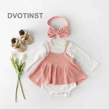 Dvotinst/Одежда для новорожденных девочек Хлопковая полосатая юбка с длинными рукавами+ боди+ головной убор, наряды принцессы комбинезон для малышей, костюм