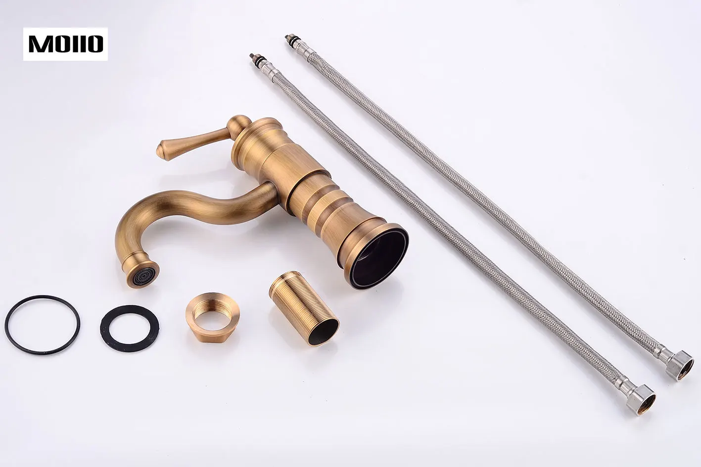MOIIO Antique Brass Vessel Faucet Luxury Vanity Basin Faucet Single Handle Bathroom Sink Mixer Tap Hot& Cold Gold Sink Faucet