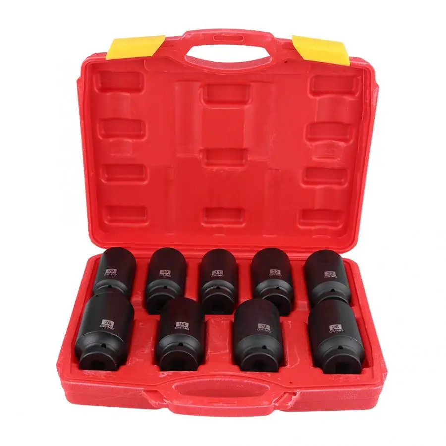 

Tool Set 9Pcs 1/2" Inch Drive Axle Hub Nut Hex Socket Set 1/2inch Drive Impact Tool 29 30 31 32 33 34 35 36 38mm Hand Tools