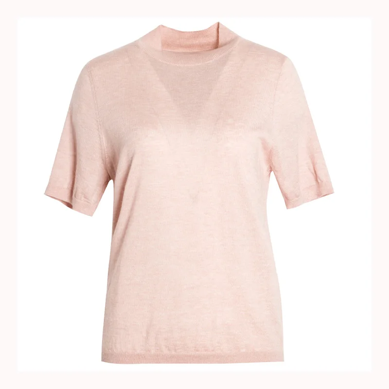 Women Wool Pullovers Half Sleeved Solid Stand