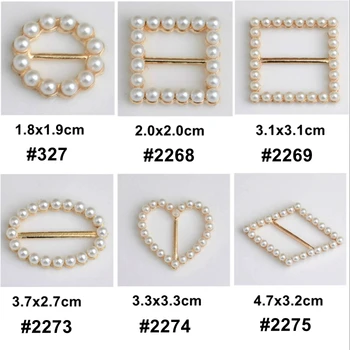 

GGSA 50pcs Heart Round Oval Square Tiny Pearl ribbon buckle DIY wedding invitation hairbands rhinestone slide buckles