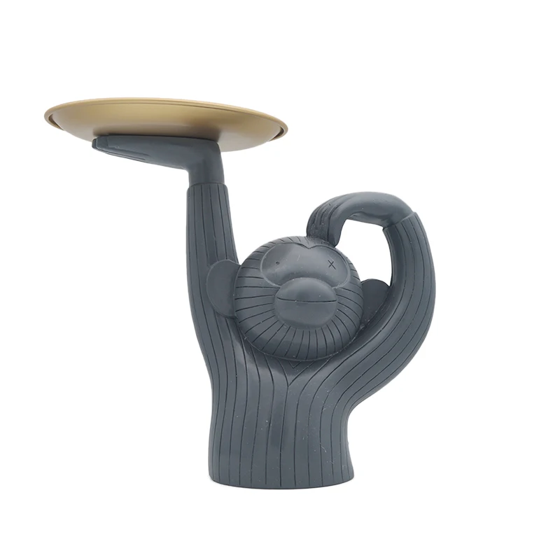 Милая обезьяна удерживающая тарелка скульптурные украшения стол фруктовый торт-закуска держатель вечерние украшения стола датский мультфильм фигурка обезьяны - Цвет: gray