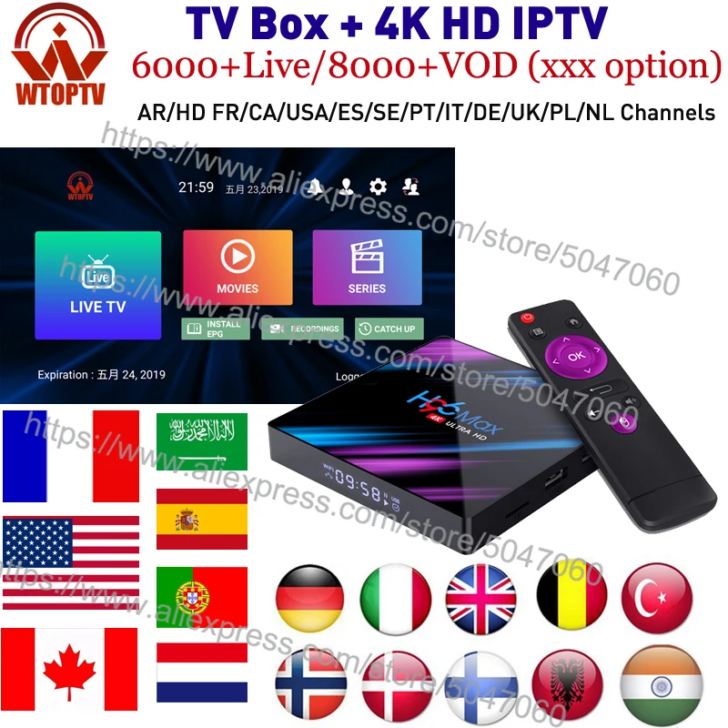 H96MAX RK3318 Android 9,0 ТВ коробка с 1 год WTOP ТВ Full HD французская Европа IP ТВ бесплатно для Канада США Италия голландский EX-YU H96 MAX