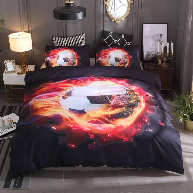 Best Price Fire football pattern Fashion Luxury Home Bedding Set Polyester Comforter and Pillowcases Queen Size Super King Size Bedding Set