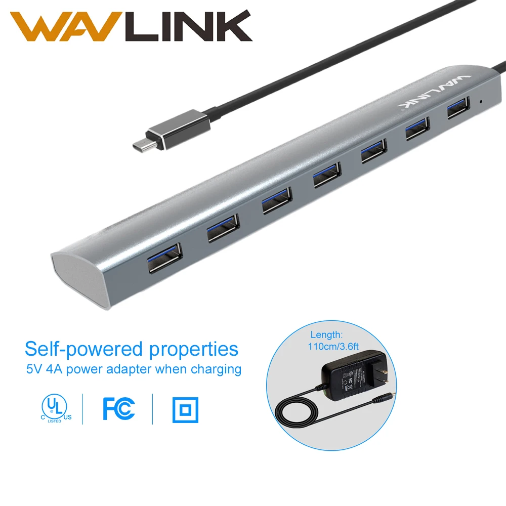 Wavlink USB 3,1 Тип с разъемами типа C и 7 Порты USB 3,0 концентратор высокой Скорость Алюминий сплав USB-C Тип C кабель док-станция USB 5V 4A для компьютера, ноутбука