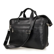 J.M.D Genuine Cow Leather Men’s Black Briefcase Laptop Bag Multi-Compartment Design Large Capacity Mens Travel Bag 7319A