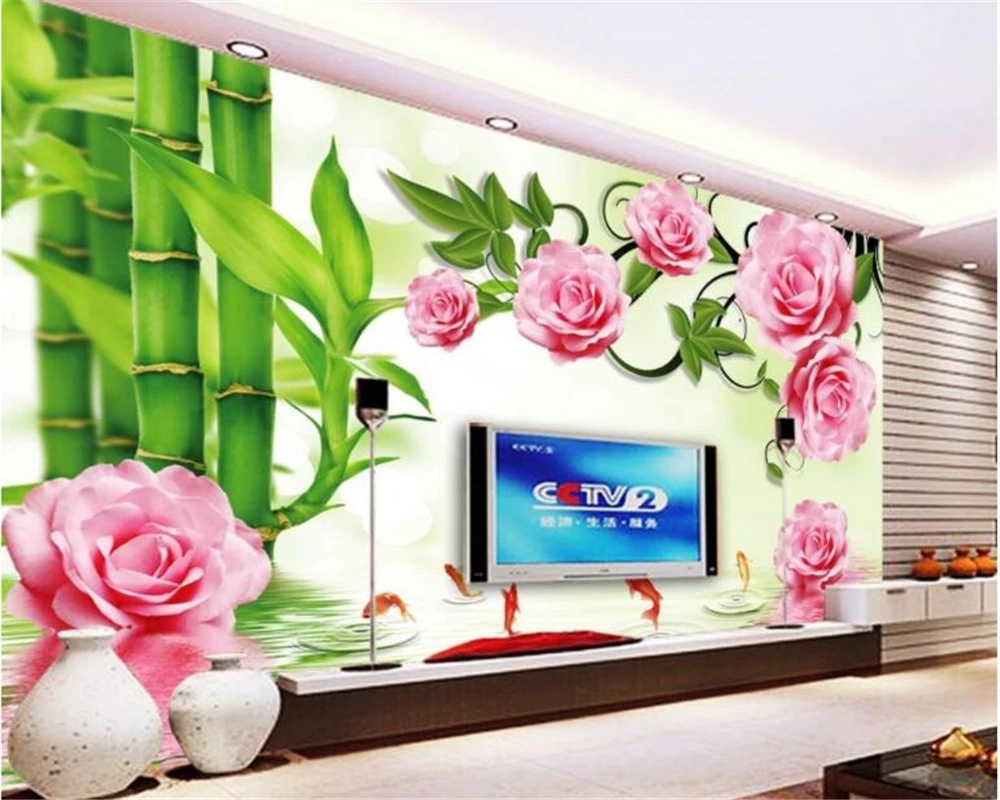 beibehang Senior Decorative Paintings Wallpaper Individual Bamboo Rose Reflections TV Background Walls wallpaper for walls 3 d |