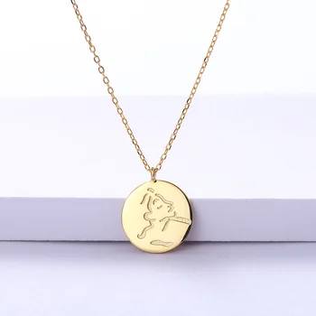 

18K Yellow Gold Plated 100% Authentic 925 Sterling silver Women Face Engraved Coin Geometric Necklace Pendant Fine jEWELRY X51