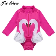 Купальный костюм для новорожденных, летний костюм с солнышком для маленьких девочек, купальный костюм с длинными рукавами и принтом лебедя, купальная одежда, цельный купальный костюм для девочек