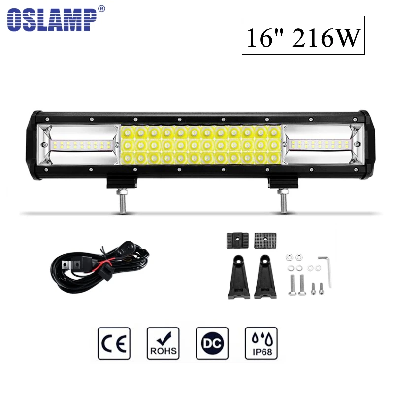 

Oslamp 16" 216W 6000K Chips Combo Beam LED Work Light Bar Offroad Driving Lamp for Jeep Truck SUV ATV 4x4 4WD 12v 24v