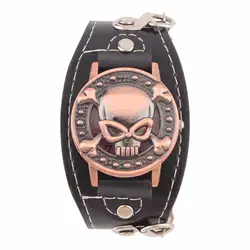 Новый чехол с черепом кварцевые часы для Для мужчин Для женщин наручные часы с ремешком из искусственной кожи часы-браслет Для мужчин