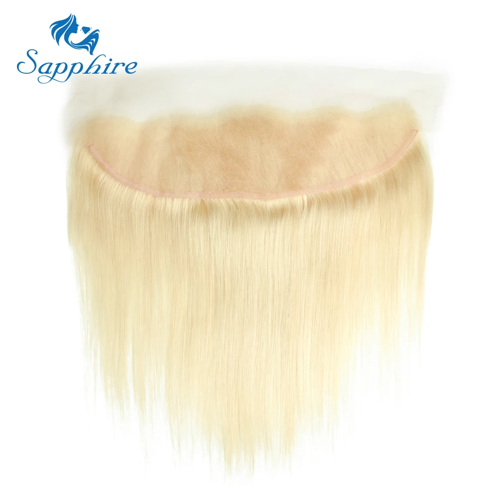 Сапфир бразильские волосы плетение пучков 613 светлые пучки с фронтальным 613 прямые человеческие волосы пучки с закрытием 13*4 фронтальный