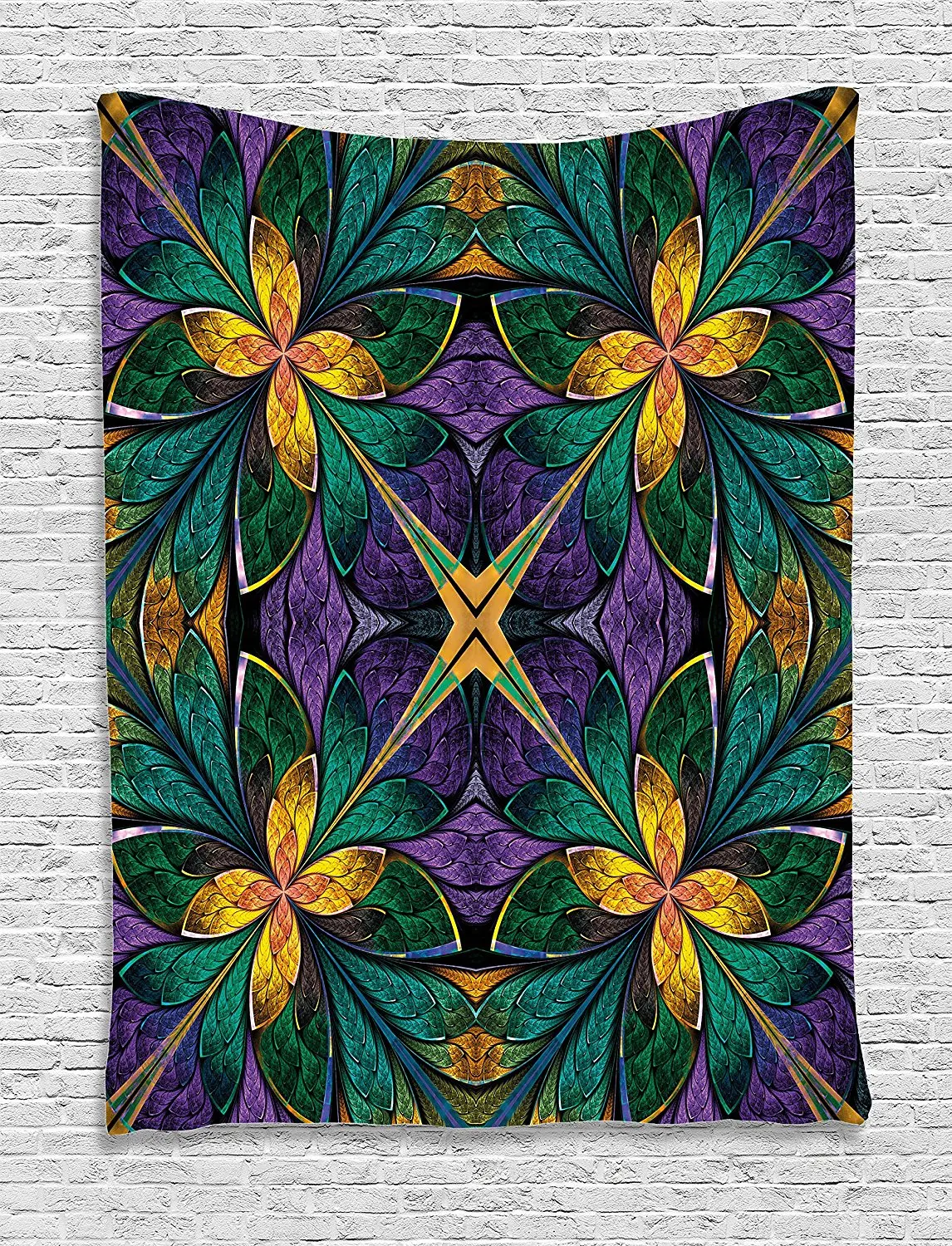 3D Tapestry Fractal Decor Antique Ornate Symmetric Stained Glass Style