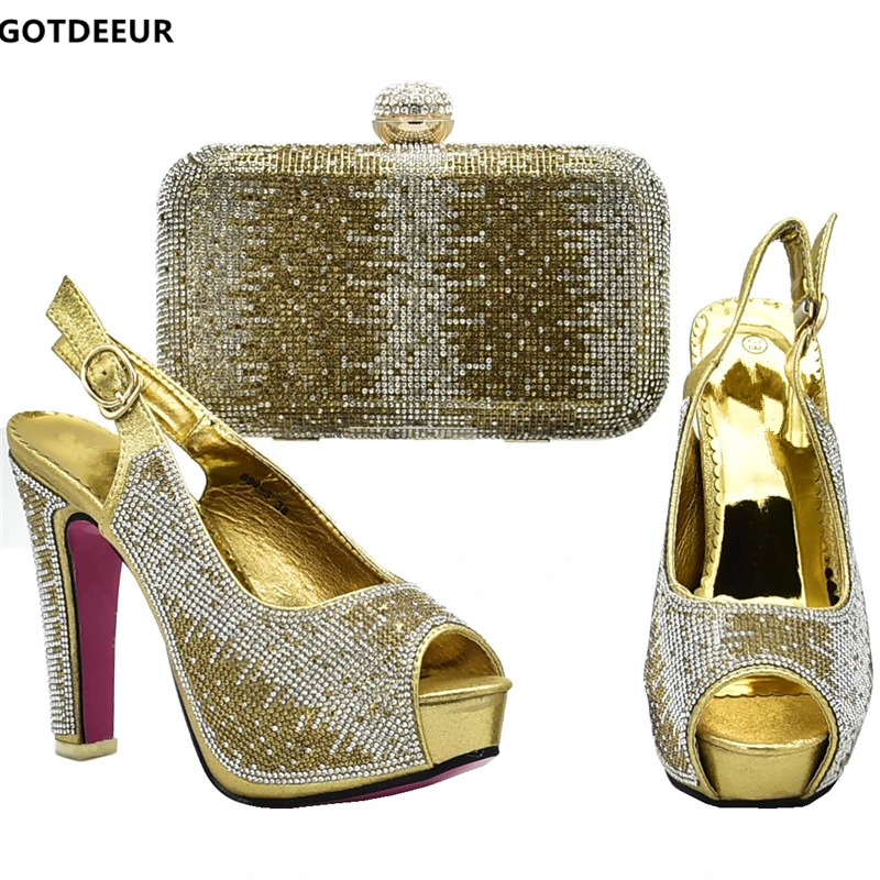 

Latest Design Italian Ladies Shoes and Bags To Match Set Decorated with Rhinestone Ladies Shoes with Matching Bags Set for Party