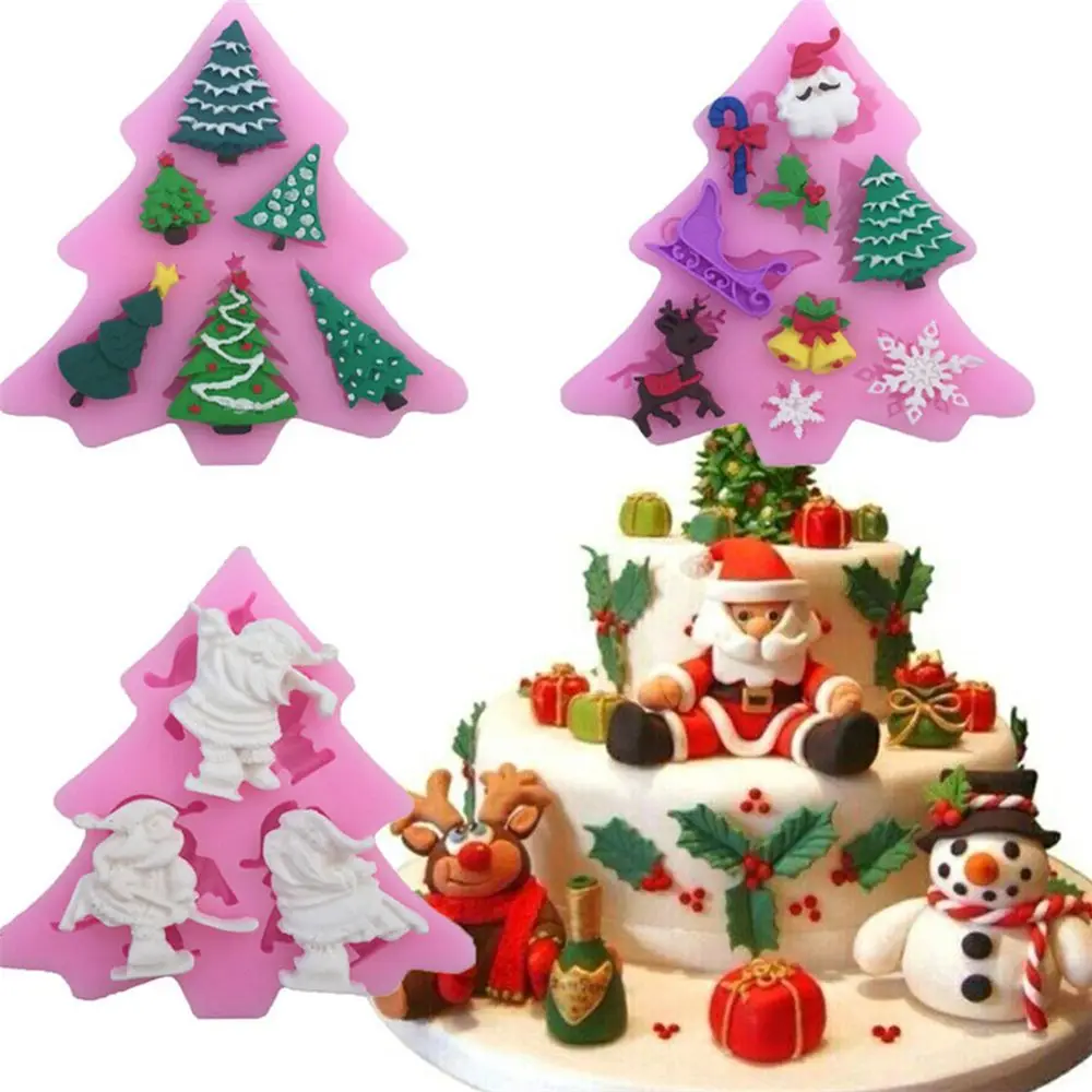 

Christmas Silicone Fondant Mold New Sugar Paste Cake Chocolate Xmas Tree Santa Claus Decorating Baking Mould Triangular Tools