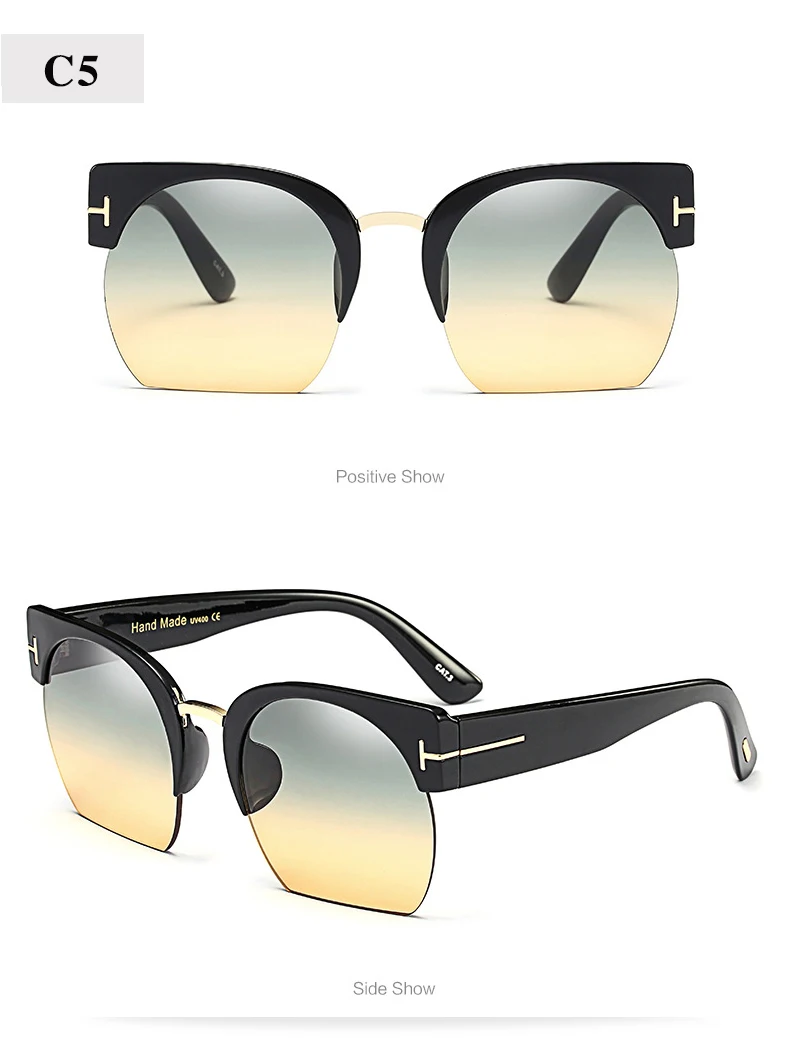 RTBOFY новейшие полуоправы Солнцезащитные очки женские брендовые дизайнерские прозрачные линзы солнцезащитные очки для женщин модные солнцезащитные очки винтажные