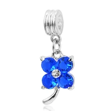 2016 New Four Leaf Clover Charms Silver Plating Crystal Jewelry Dangle Beads fits European Charm Pandora Bracelets
