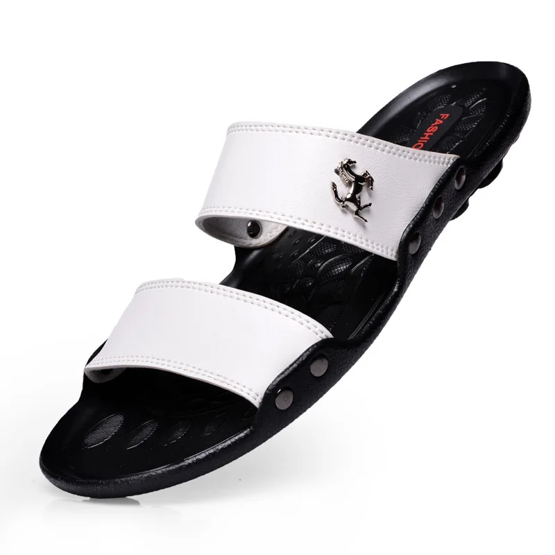 Heißer Verkauf Sandalen Männer Schuhe Sommer Hausschuhe Männer PU Leder Sandalen Schwarz Strand Hausschuhe Alias Hombre Chausson Homme