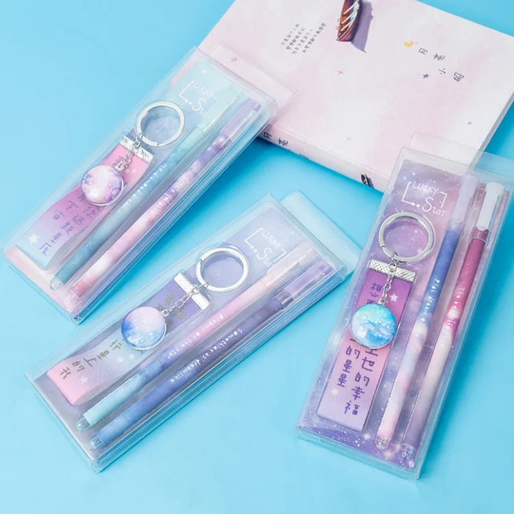 

2 pcs/set Starry sky Space Ball Pendant Gel Pen set Cute 0.5 mm black ink neutral pens Stationery gift School & Office Supply