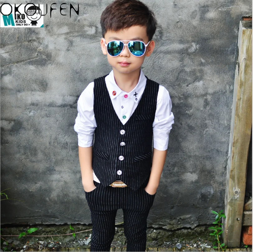 

2pc Handsome Baby Boy Gentleman Englon Suit Stripe Vest Pants Kids Party Clothes for Children Cotton Clothes for Children Knight