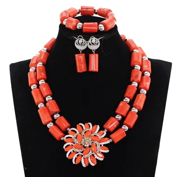

New Arrival! Chunky Women Coral Bridal Jewelry Sets Fashion Brooch Pendant African Wedding Beads for Brides Free Shipping CNR837