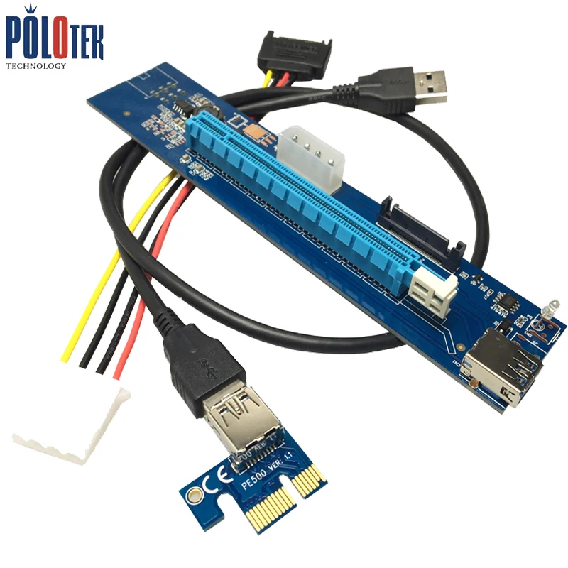

PCIe PCI-E PCI Express Riser Card 1x to 16x USB 3.0 Data Cable SATA to 4pin IDE Molex Power Supply 60cm for BTC, LTC, ETH