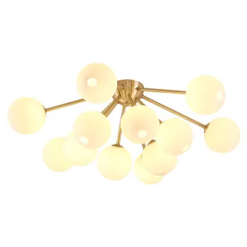 

Nordic Post modern Real brass Glass ball Foyer Led Ceiling Light Lustre 9/12 head milk glass shade Bedroom Loft led Ceiling Lamp