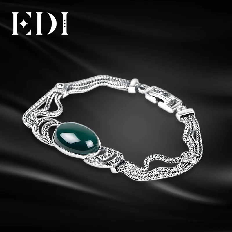 EDI Brand 925 sterling silver Green Red chalcedony agate DIY bracelets For Women Thai silver Fine jewelry