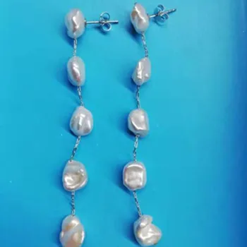 

Baroque special pearl long dangle earring 8.5-10mm pearl