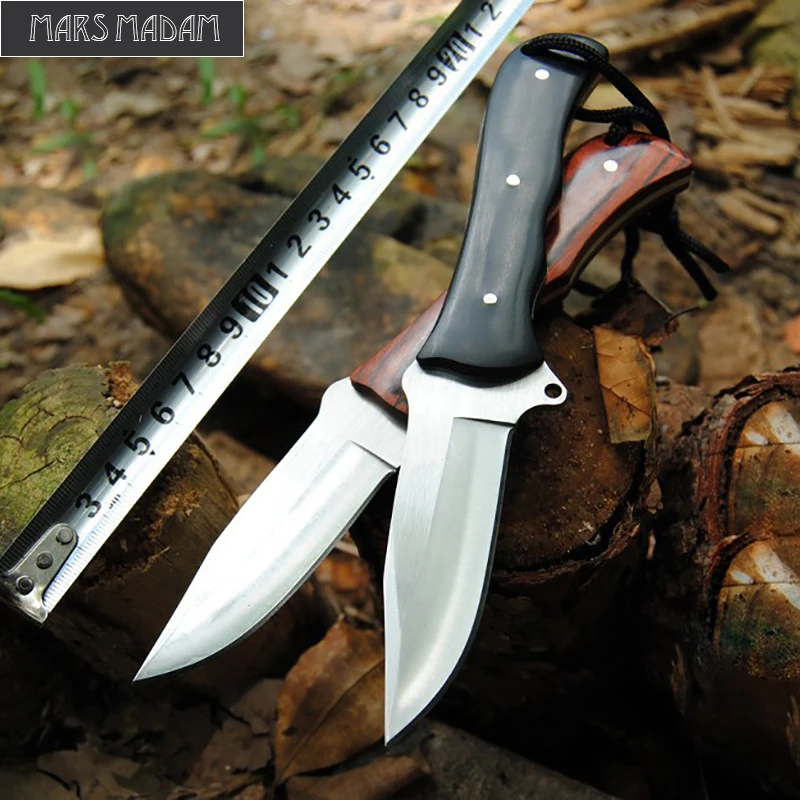 Free shipping Rainbow Hunting Knife Survival Knives Fixed Blade EDC Tool Red/Black wood Handle
