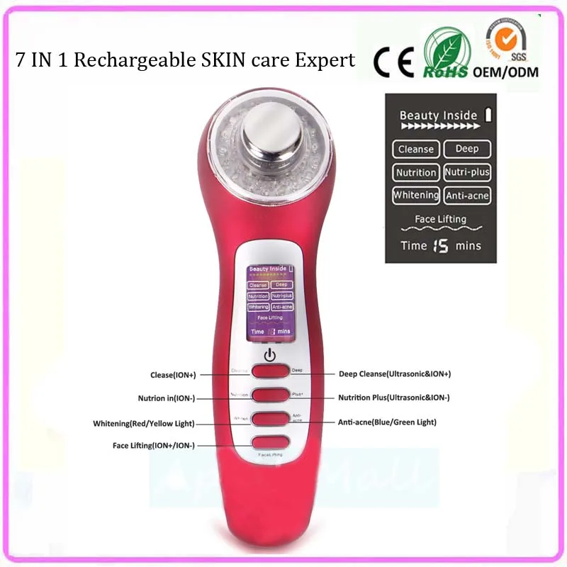 Portable Home Use Galvanic Ion Ultrasonic Photon Rejuvenation Wrinkle Acne Treatment Skincare Beautiful Beauty Health Instrument