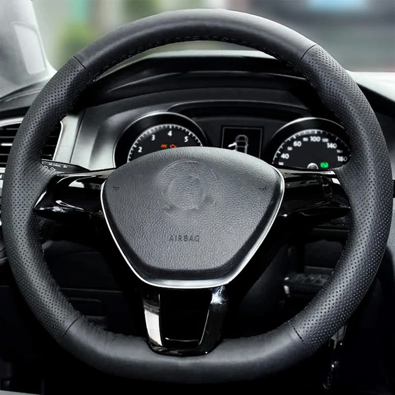 

High Quality cowhide Top Layer Leather handmade Sewing Steering wheel covers protect For Volkswagen VW Lavida/Passat/Touran