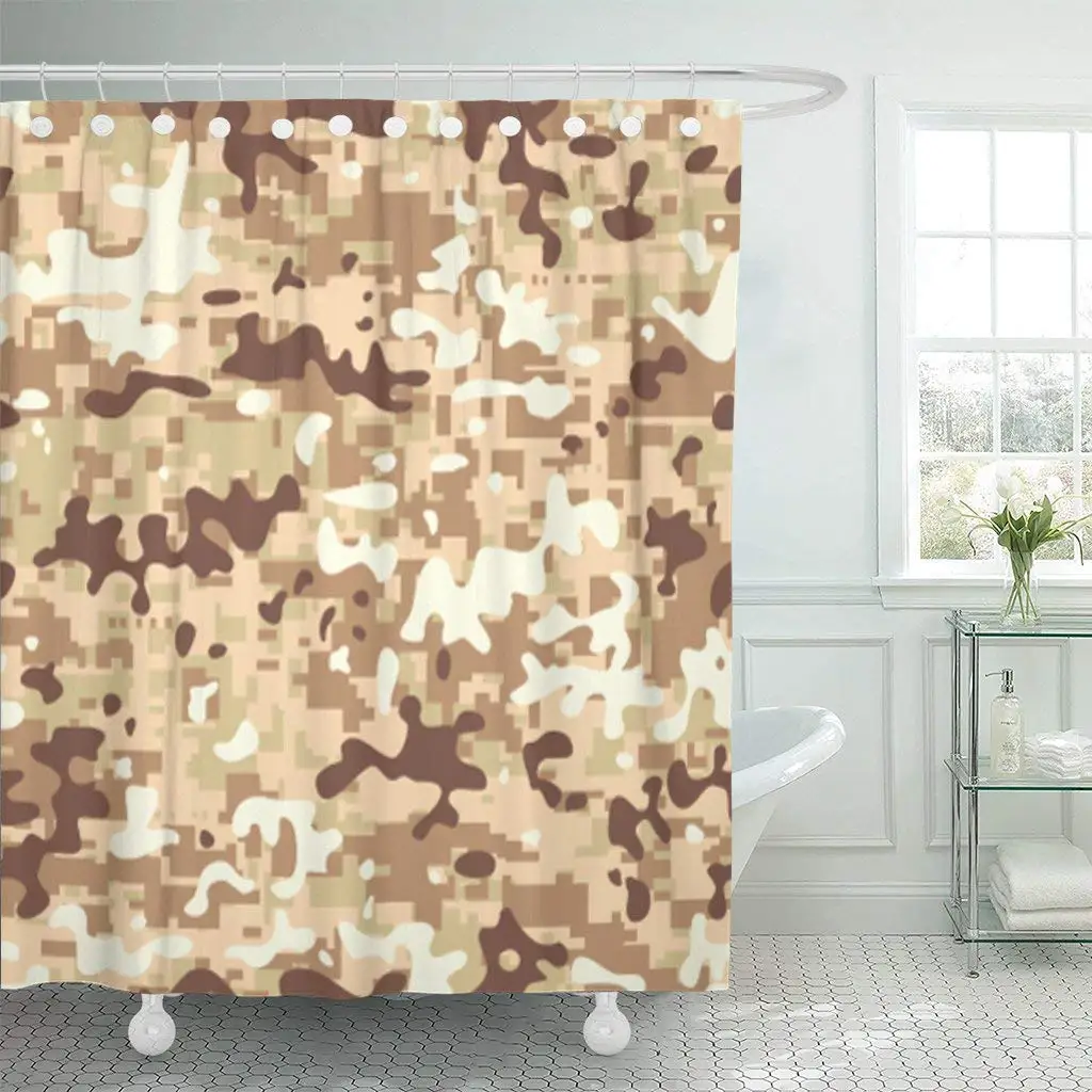 Shower Curtain With Hooks Yellow Mirage Modern Digital Desert Camo