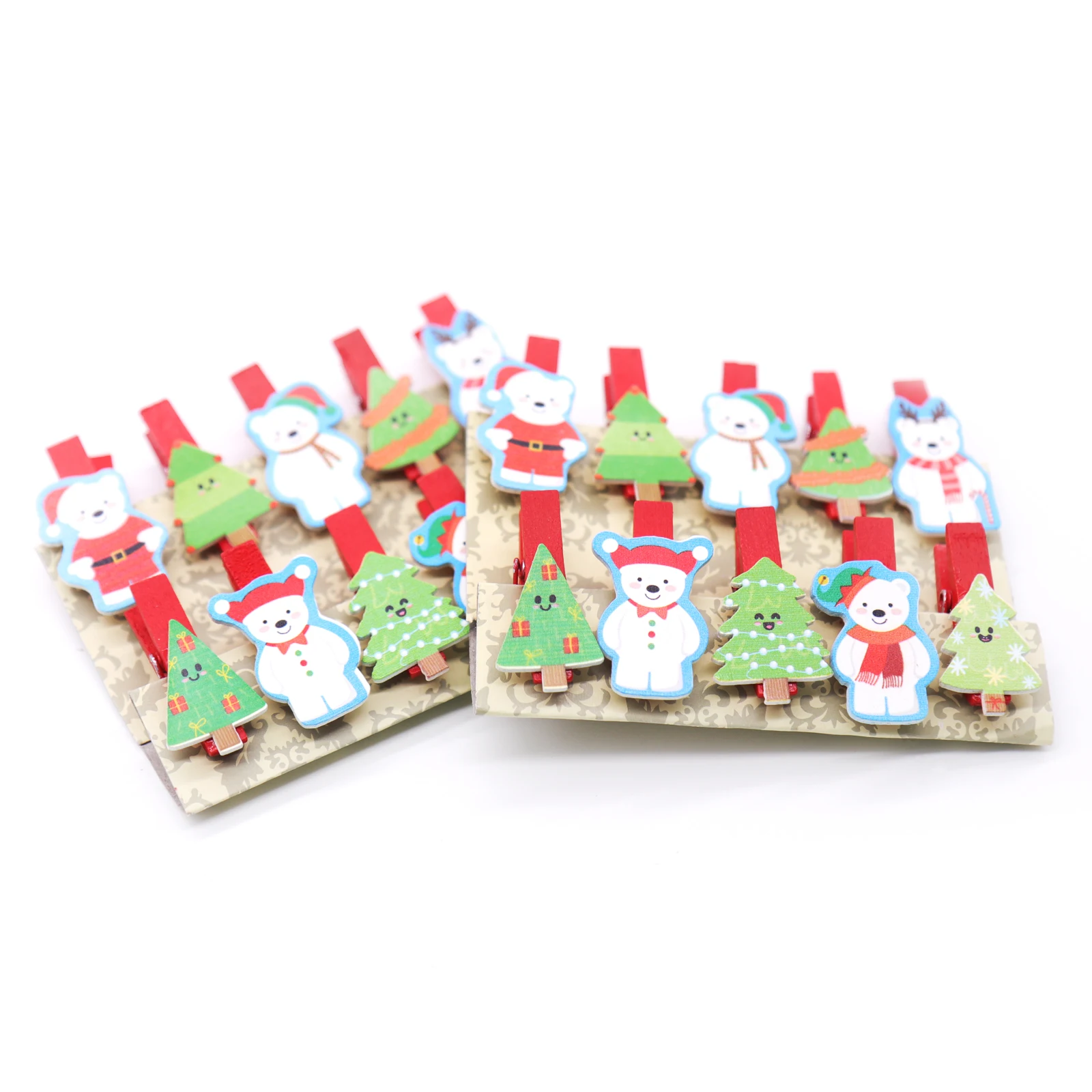 

10pcs Christmas Bear Photo Paper Wooden Pegs Hand Painted,Wooden Binder Clips for Christmas Party Decor Christmas Tree Ornament