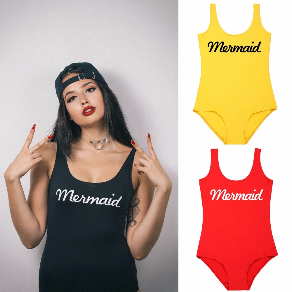 Женский сексуальный купальник боди с принтом русалки Модный Купальник