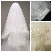 Двухслойная короткая Фата с расческой с кружевными аппликациями и блестками свадебная фата невесты Свадебные аксессуары 85 см