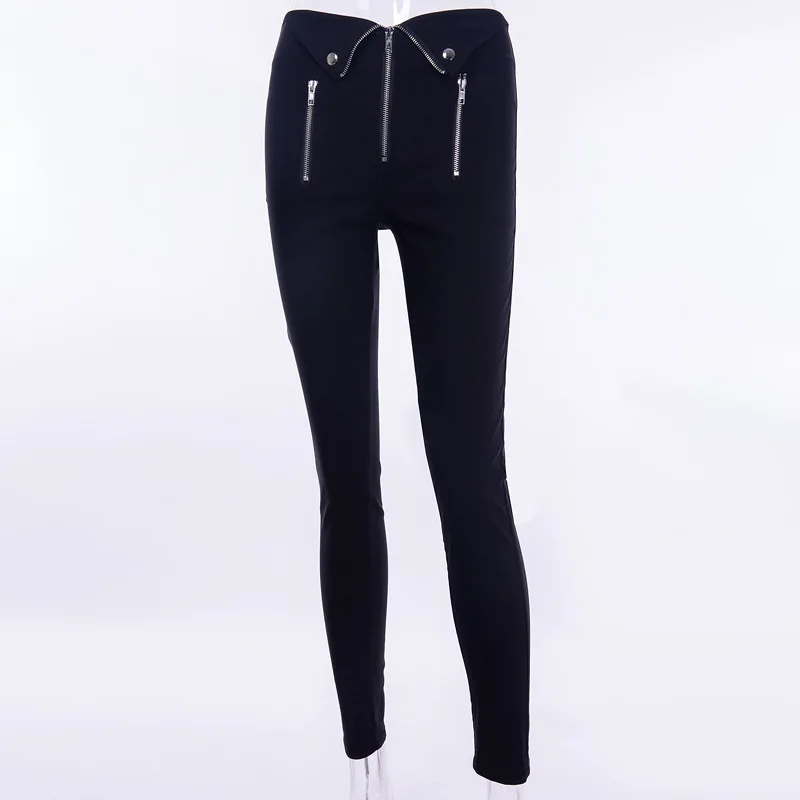 

harajuku pants women zipper fold streetwear pants solid black pant cool chic slim 2019 long trousers pencil Wonde Store