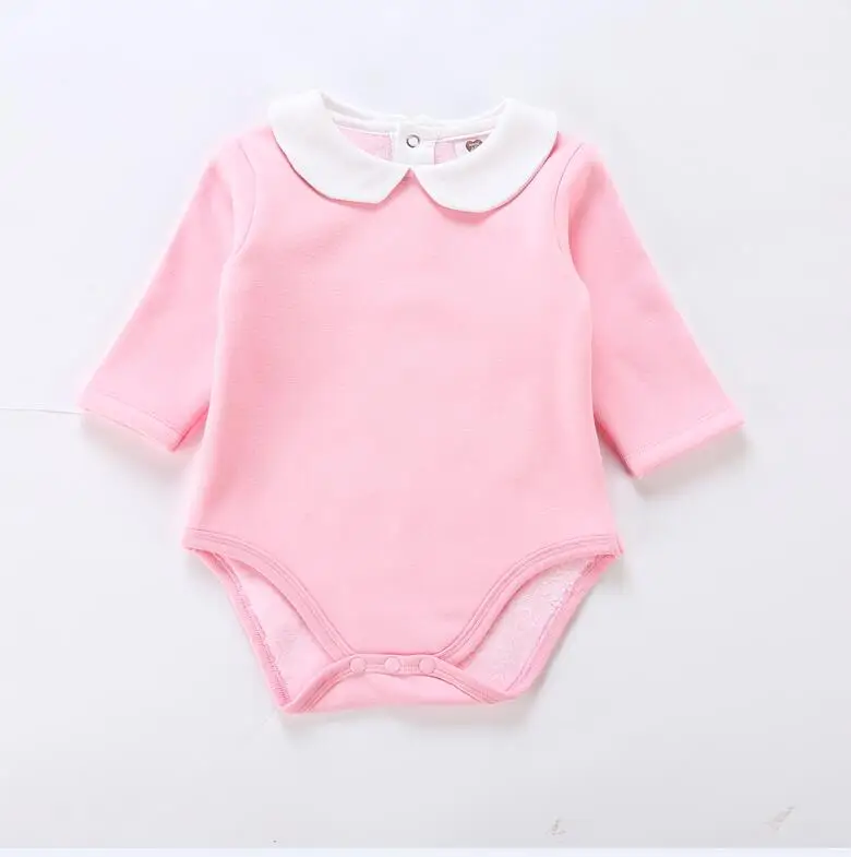 Одежда для малышей с длинным рукавом толстые теплые детские боди детская одежда для девочек милые детские комбинезоны Питер Пэн воротник шеи - Цвет: pink