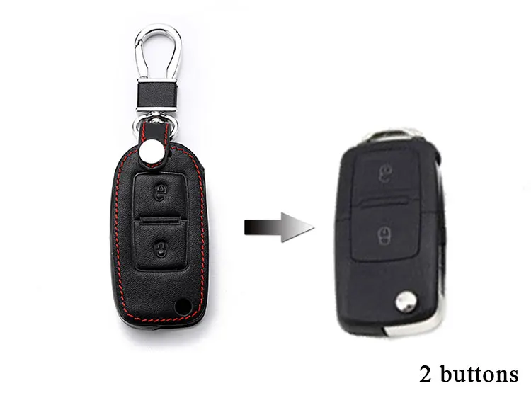 Кожаный флип чехол для ключей автомобиля для VW Volkswagen Polo Golf Passat Beetle Caddy T5 Up Eos Tiguan Seat Skoda чехол дистанционного брелока 3 кнопки - Название цвета: 2 button
