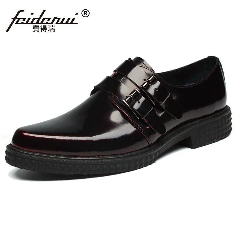Calzado Mano Nupcial marrón A Formal Moda Monje Plana Hombres Puntiagudo Charol Dedo Hecho Hombre Vestido Hj59 Correa Oxfords Zapatos Plataforma Negro RwqwPTa