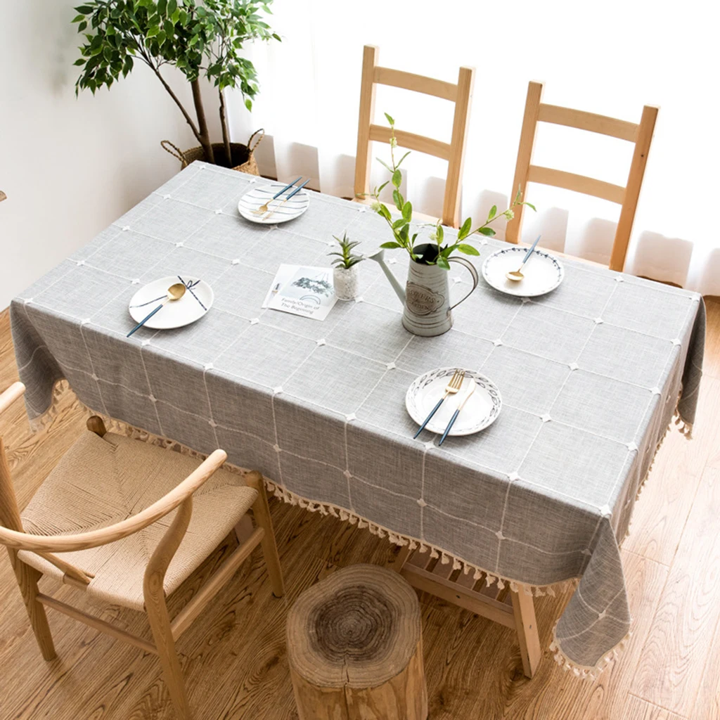 Dot Plaid Decorative Table Cloth Tassels Dinner Table Cover Party Wedding Home Kitchen Rectangular 