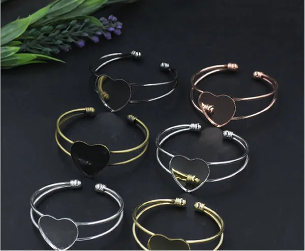 

Fit 25mm Vintage Copper Heart Blank Setting Bezel Blank Base Cabochon Bracelet Base For DIY Bangle 10pcs/lot K05342
